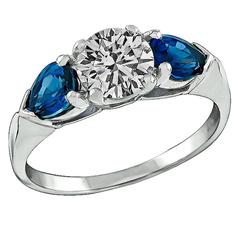 GIA 0.88 Carat Diamond Sapphire platinum Engagement Ring