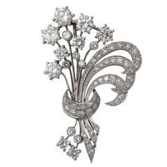 4.98Ct Diamond and Platinum Flower Spray Brooch / Pendant - Vintage Circa 1950 11