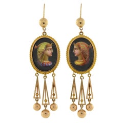 Antique Victorian Painted Egyptian Nekhbet Queen Earrings