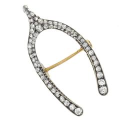 Victorian Silver Topped Diamond Wishbone Pin