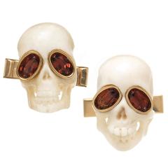 Gold Bone and Gem set Skull Cuff-links