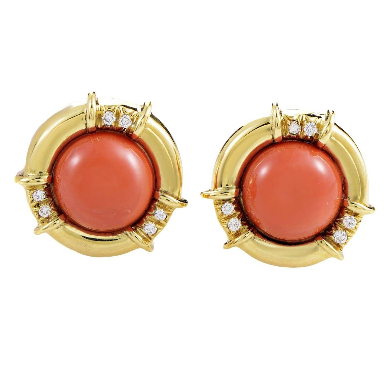 Tiffany & Co. Coral Diamond Gold Clip-On Earrings