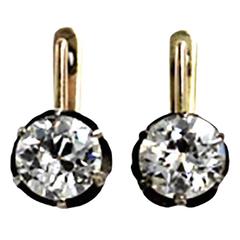 Victorian 3.14 Carats Old European Cut Diamonds Gold Earrings