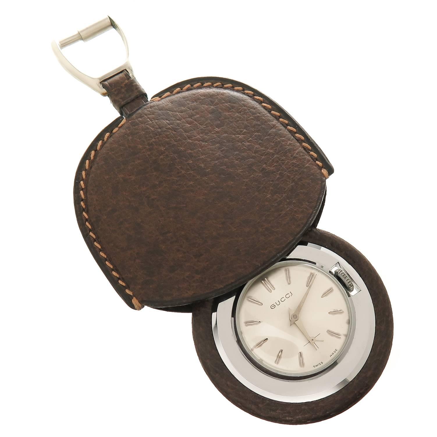 Gucci Stainless Steel Leather Pocket Purse Watch