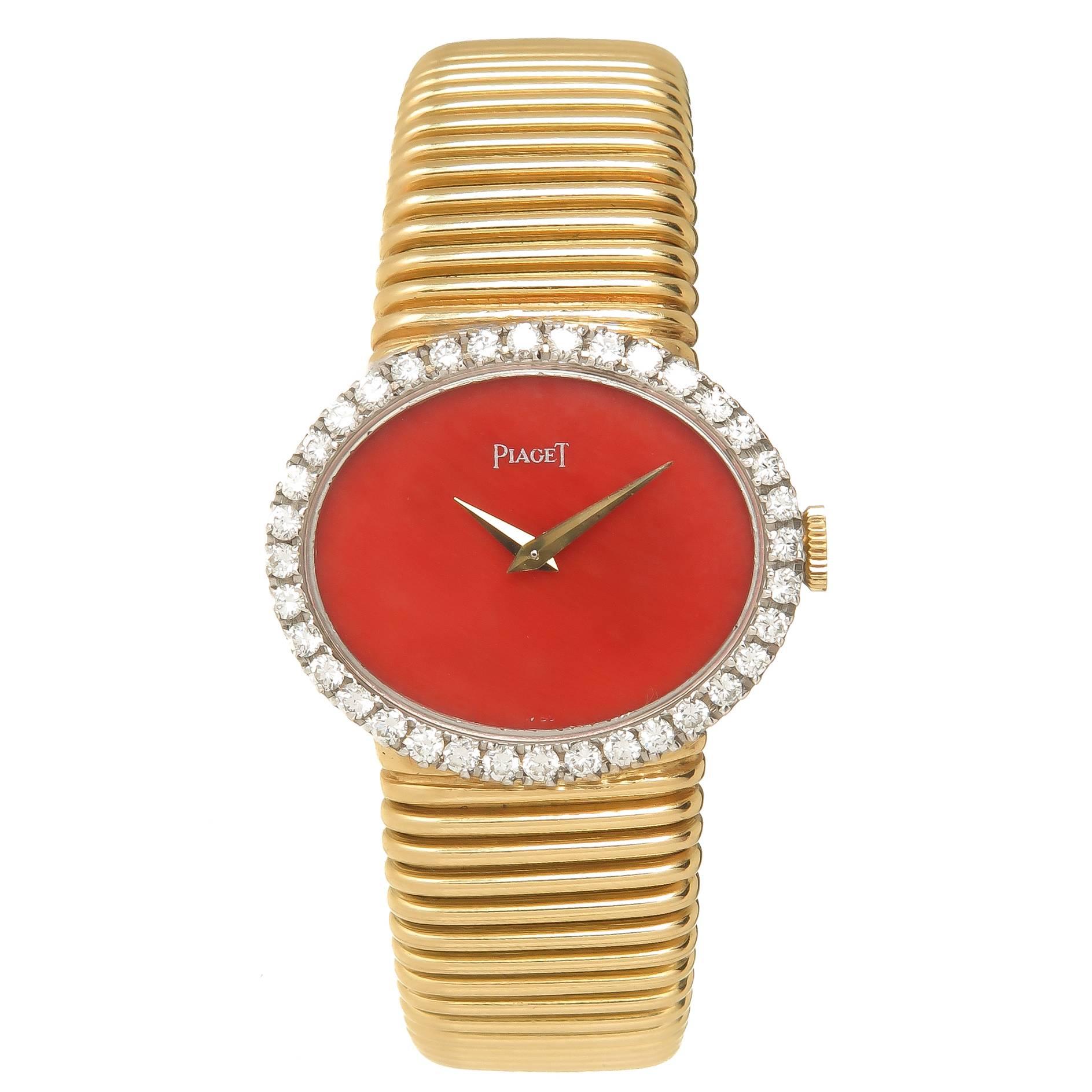 Piaget Lady's Yellow Gold Diamond Coral Wristwatch