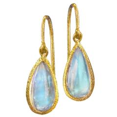 Devta Doolan Transparent Violet Blue Moonstone Gold Drop Earrings