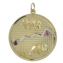 Bull and Bear Large Gemset Gold Charm Pendant