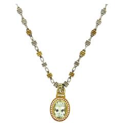 Judith Ripka Gemstone Diamond Gold Pendant and Sterling Gold Necklace