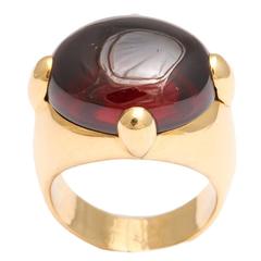 1980's Pomellato Gold & Large Cabochon Garnet Chic&Stylish Bold Ring