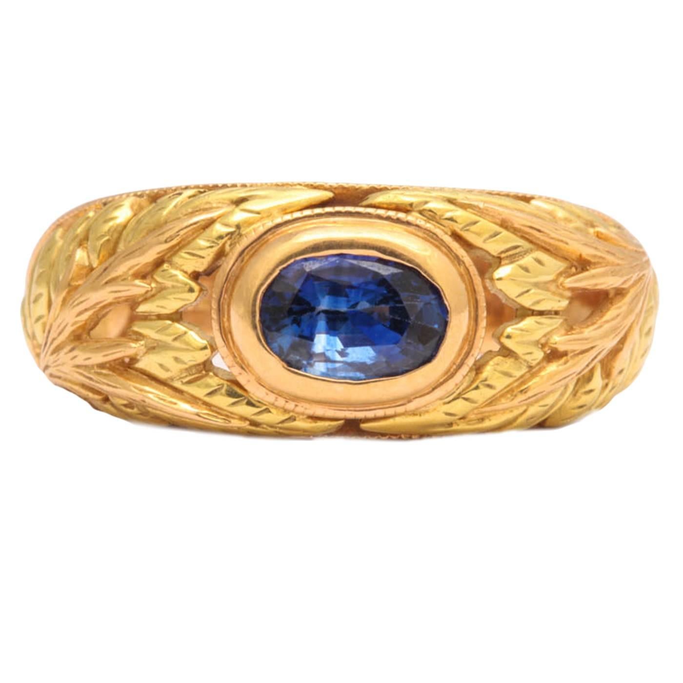 Sapphire Two-Color Gold Ring For Sale