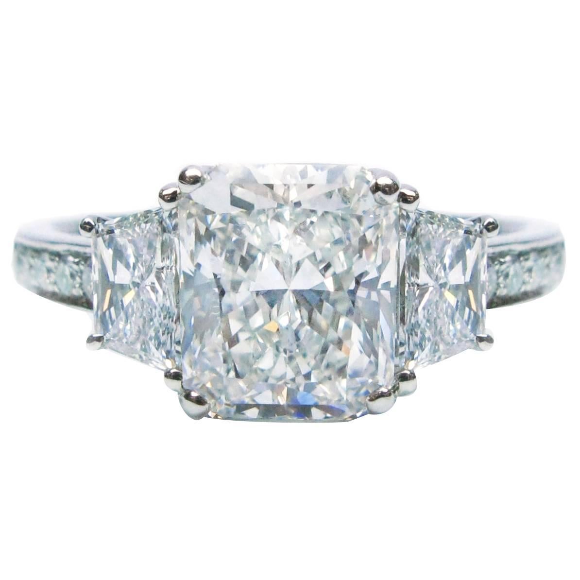 Internally Flawless 3.07 Carat Radiant Diamond Platinum Engagement Ring GIA