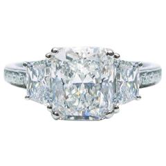 Internally Flawless 3.07 Carat Radiant Diamond Platinum Engagement Ring GIA 12