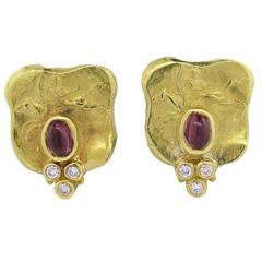 SeidenGang Athena Pink Tourmaline Diamond Gold Earrings