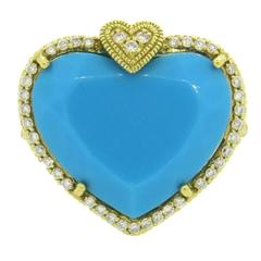 Judith Ripka Gold Diamond Turquoise Heart Ring