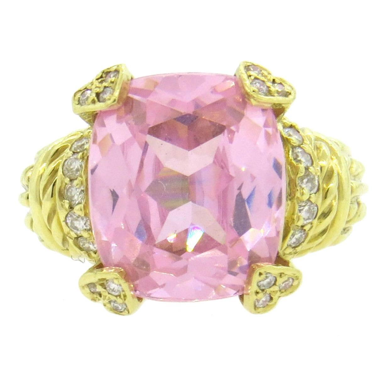Judith Ripka Rose Quartz Diamond Gold Ring