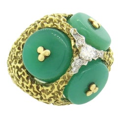 1970s Large Chrysoprase Diamond Gold Dome Ring