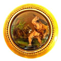 Etruskin Caveman and Lion Essex Crystal Gold Pin