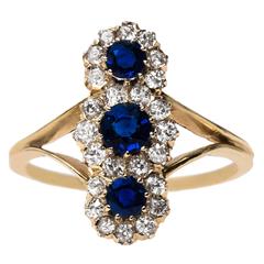 Vertically Set Victorian Sapphire Diamond Gold Engagement Ring