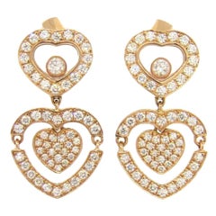 Chopard Happy Amore Floating Diamond Gold Heart Earrings