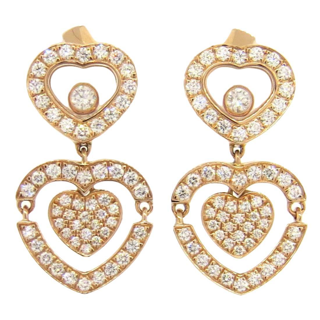 Chopard Happy Amore Floating Diamond Gold Heart Earrings For Sale at ...