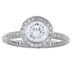 1.09 Carat Round Brilliant Cut Diamond Platinum Engagement Ring