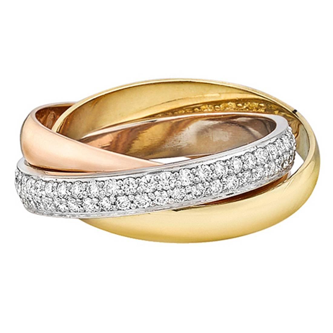Cartier Small Diamond Tricolored Gold Trinity Ring at 1stdibs