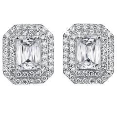 1.55 Carats Emerald Cut Diamond Gold Earrings