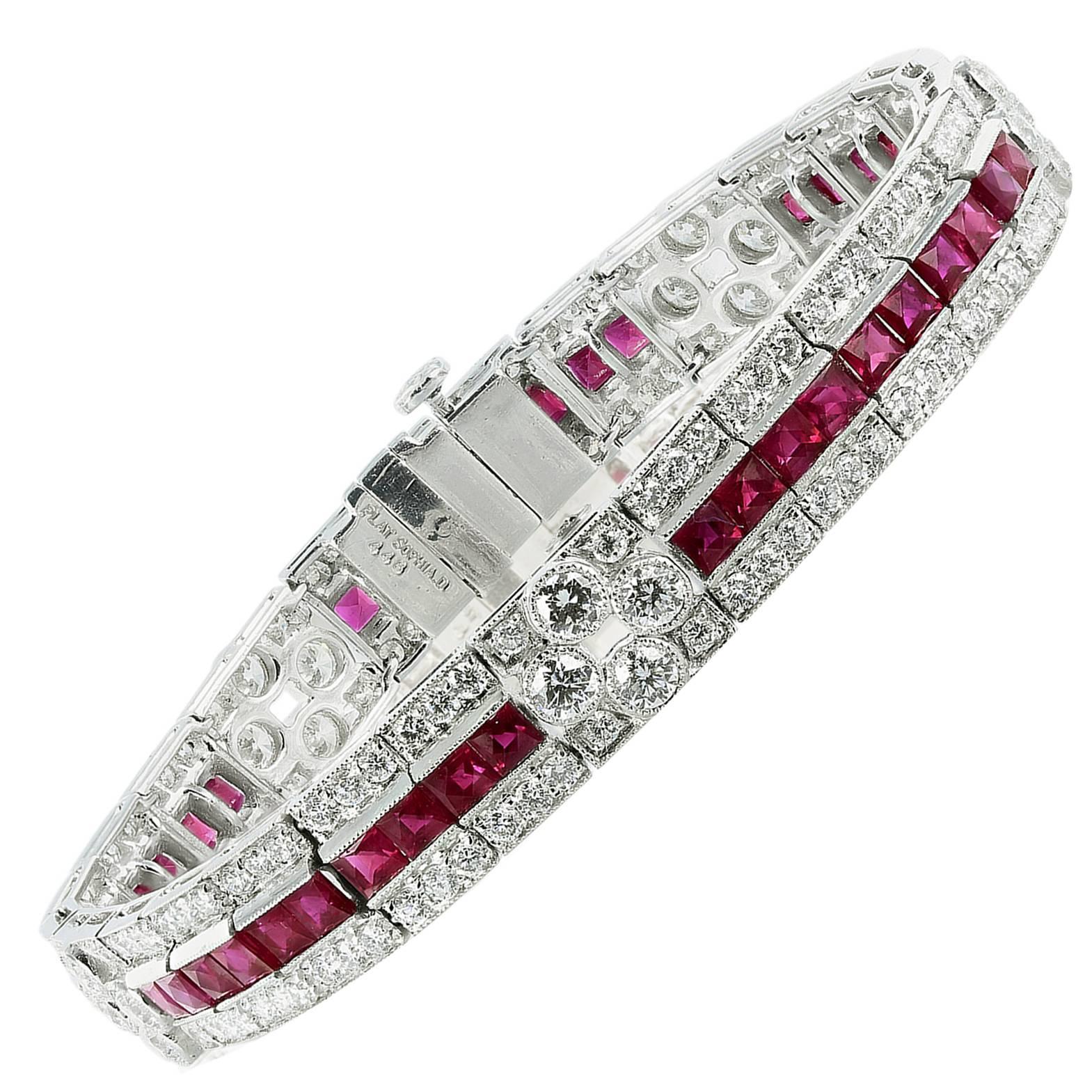 Art Deco Ruby Diamond Platinum Bracelet