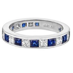 Channel-Set Sapphire Diamond Platinum Eternity Band 12
