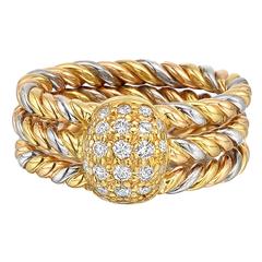 Cartier Diamond Tricolored Gold Rope Twist Dome Ring