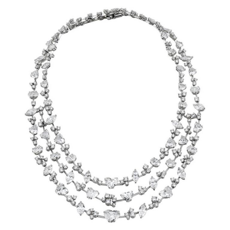 David Morris 72.58 Carats Diamonds Gold Three Strand Necklace at
