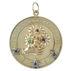 Retro Happy Anniversary Gold Gemset Charm Pendant