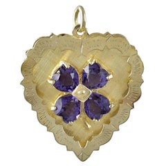 Amethyst Gold Clover and Heart Charm