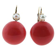 Victorian Natural Coral and Pearl Button Earrings