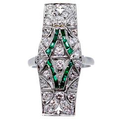 Art Deco Emerald Diamond Platinum Ring