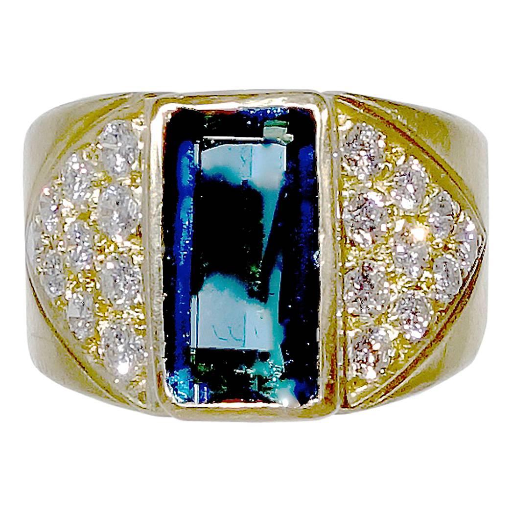 Blauer Turmalin Diamant Gold Ring