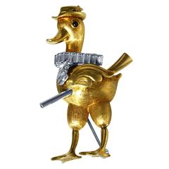 1950s Cartier Diamond Gold Duck Brooch