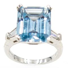 Pastel Aquamarine Baguette Diamond Platinum Ring