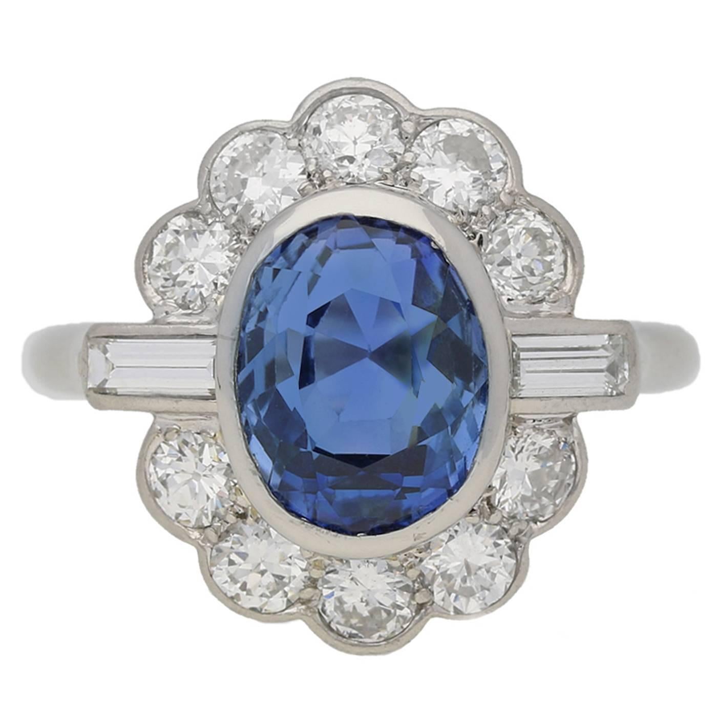 Mauboussin Sapphire Diamond Platinum Cluster Ring For Sale
