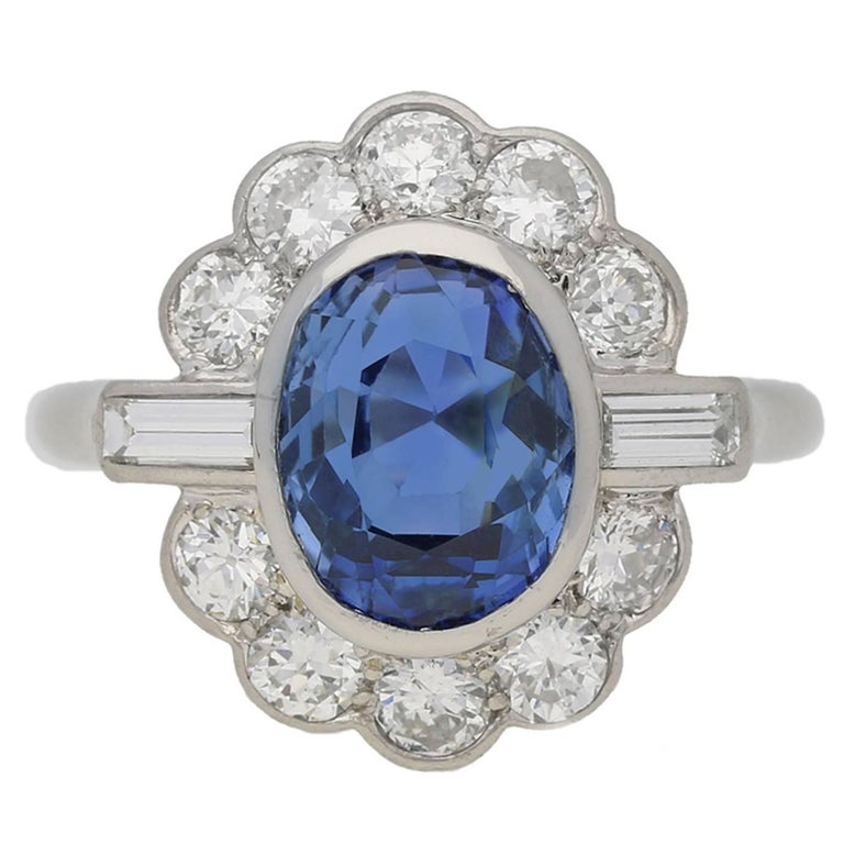 Mauboussin Sapphire Diamond Platinum Cluster Ring For Sale at 1stDibs