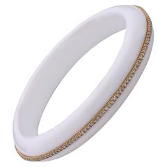 Beautiful Diamond Studded White Italian Bakelite Bangle Bracelet