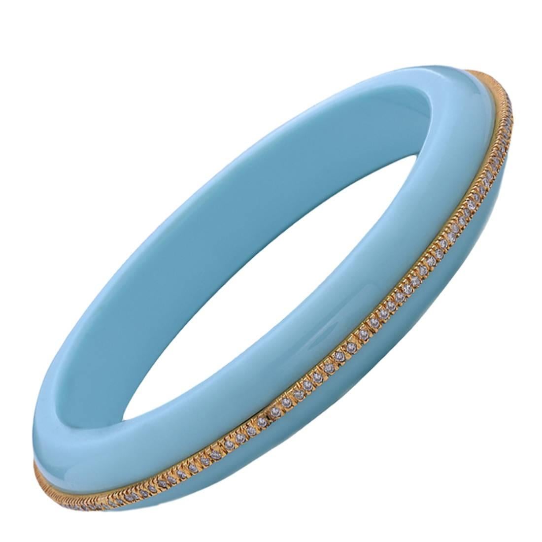 Beautiful White Diamond Studded Italian Turquoise Bakelite Bangle Bracelet