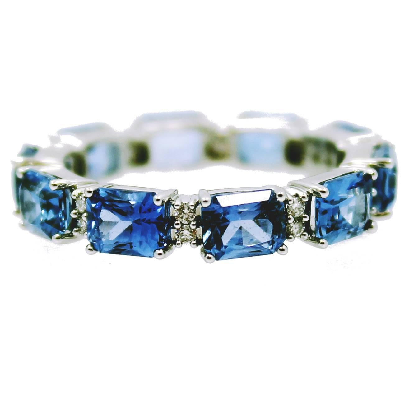 Sapphire Diamond Gold Eternity Band Ring For Sale