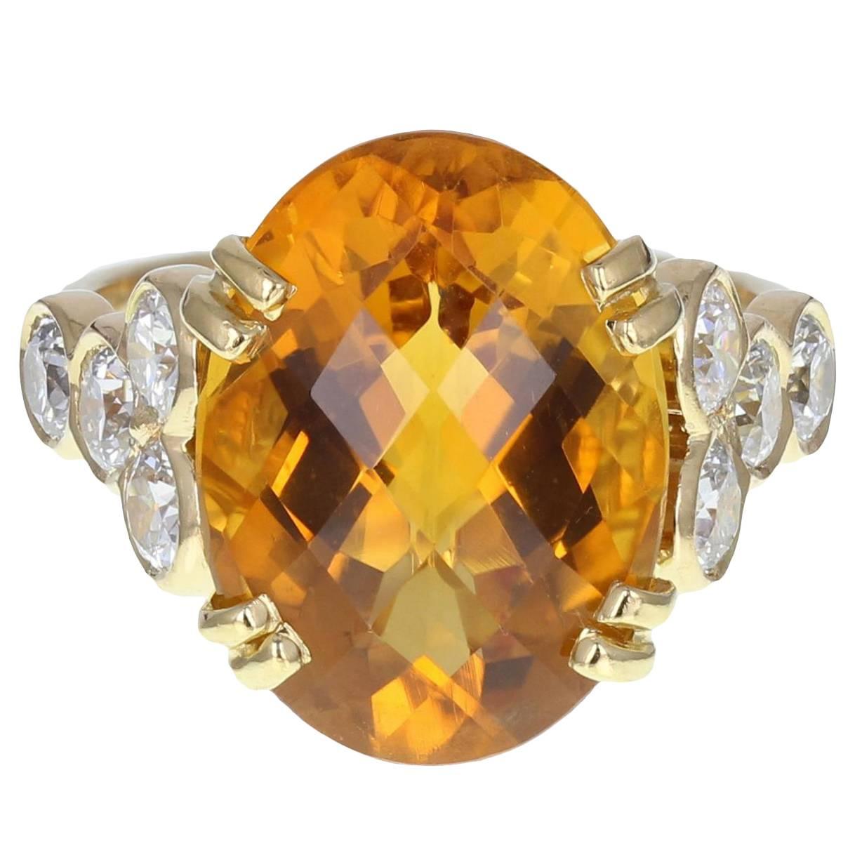 Citrine Diamond Gold Ring  For Sale