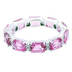 Emerald Cut Pink Sapphire Diamond Gold Eternity Band Ring