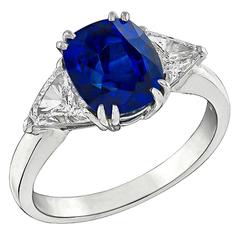 Natural 4 Carat Sapphire Diamond Platinum Engagement Ring