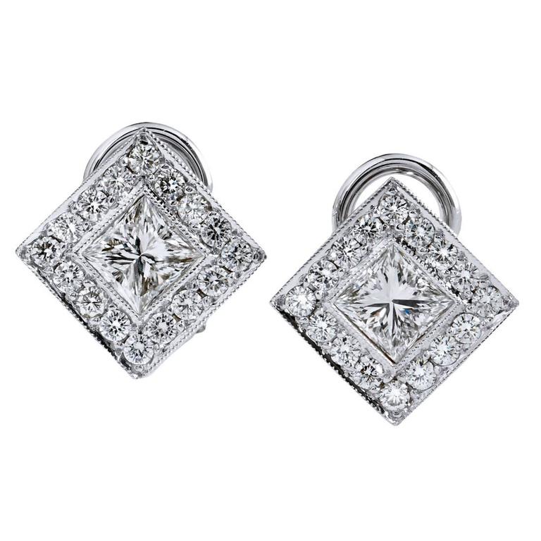 Princess Cut Diamond Gold Earrings For Sale at 1stdibs