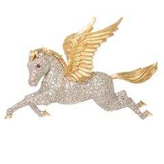 McTeigue Diamond Gold Platinum Pegasus Brooch