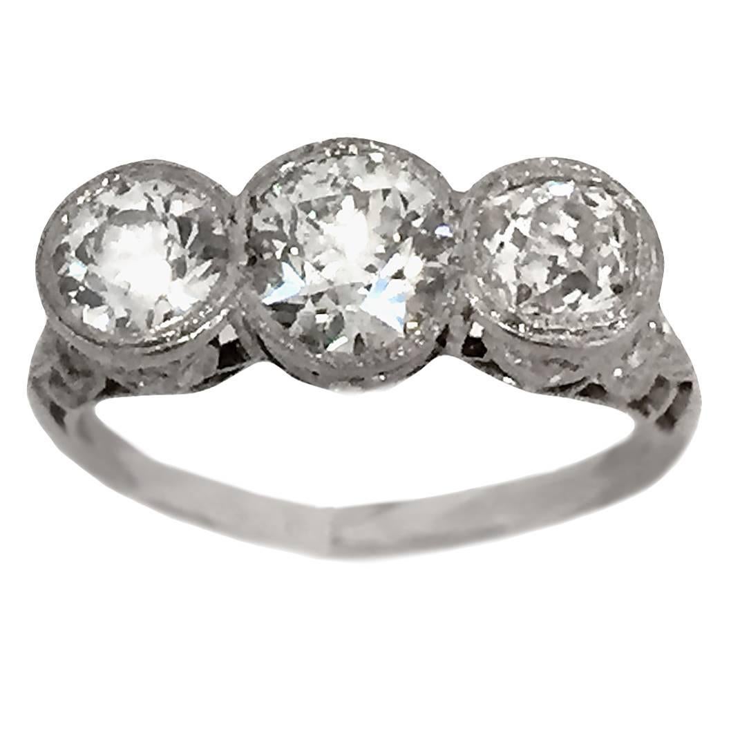 Edwardian Diamond Platinum Original 3 Stone Ring