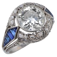Art Deco Sapphire Diamond Platinum Engagement Ring
